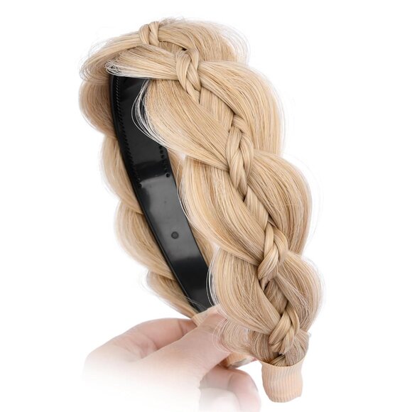 Wide Braided Synthetic Hair Headband with Teeth for Girls Women Honey Blonde - Picture 3 of 6